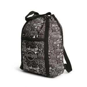 Hard Rock Backpack Drawstring Bag Black & White Graphic Logo Print Unisex
